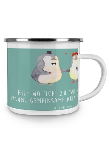 Mr. & Mrs. Panda Emaille Tasse Hochzeitsfeier Abenteuer mit Spruch in Meeresbrise