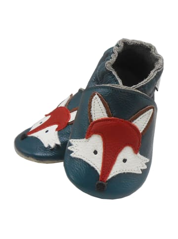 Bemesu Dunkelgrüne Baby Leder Krabbelschuhe, mit rutschfester Sohle – Fuchs-Muster