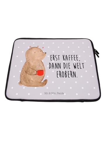 Mr. & Mrs. Panda Laptop Hülle Bär Kaffee mit Spruch in Grau Pastell