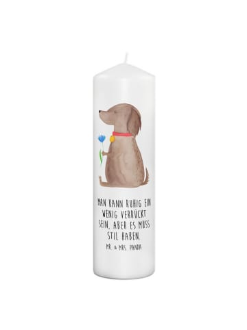 Mr. & Mrs. Panda Kerze Hund Blume mit Spruch in Weiß