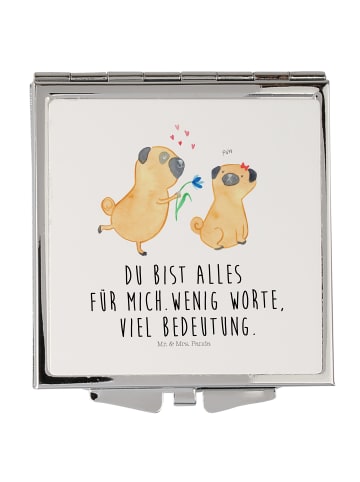Mr. & Mrs. Panda Taschenspiegel Mops Verliebt mit Spruch in Weiß