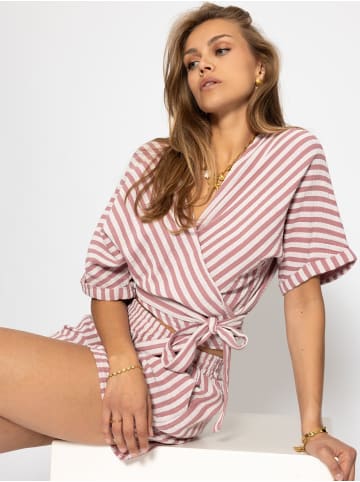 SASSYCLASSY Gestreifte Musselin Wickel Bluse in Altrosa