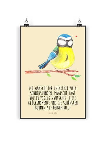 Mr. & Mrs. Panda Bild Vogel Blaumeise mit Spruch in Blumig