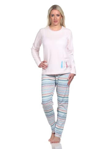 NORMANN langarm Schlafanzug Pyjama Ethno Look in rosa