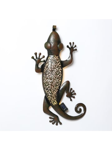 MARELIDA LED Solar Wanddekoration GECKO in braun - H: 72cm