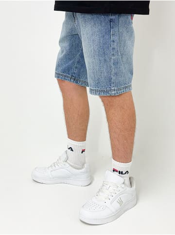 DADA Loose Fit Bermuda Jeans Shorts mit Washed Denim in Blau