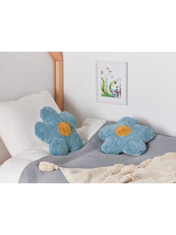 Beliani 2er-Set Dekokissen SORREL in Blau/Weiß/Gelb