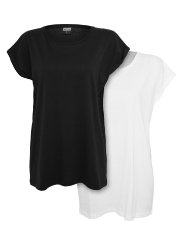 Urban Classics Urban Classics Damen Ladies Extended Shoulder Tee 2-Pack in black/white
