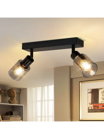 ZMH Deckenleuchte in schwarz 2-flammige E14 rechteckig Glas L 26cm