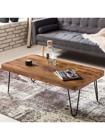 KADIMA DESIGN Couchtisch aus Massivholz, rechteckig mit Metallbeinen, handgefertigt in Braun