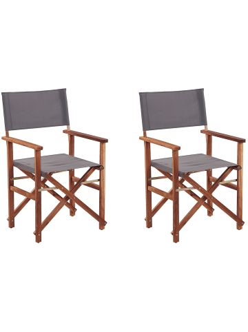 Beliani 2er-Set Gartenstuhl CINE in Grau/Dunkler Holzfarbton