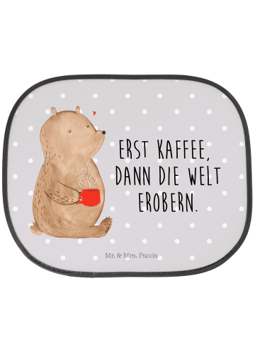 Mr. & Mrs. Panda Sonnenschutz Bär Kaffee mit Spruch in Grau Pastell