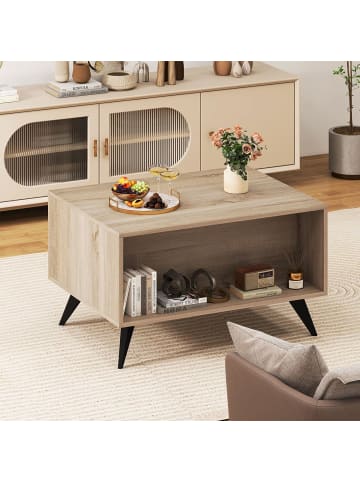 COSTWAY Couchtisch mit Stauraum 80 x 60 x 37 cm in Hellbraun