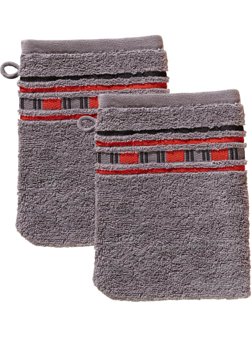 Erwin Müller Frottier Waschhandschuh 2er-Pack Achern in grau/rot