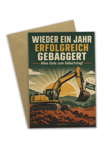 Mr. & Mrs. Panda Glückwunschkarte Bagger klassisch-retro Design ... in Weiß