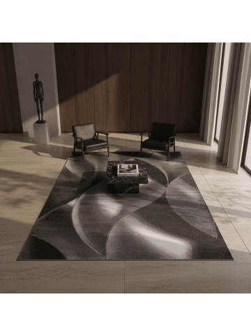 KADIMA DESIGN Teppich Kurzflor Waschbar Wellen INN Strapazierfähig OEKO-TEX in Braun