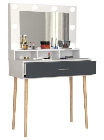 VCM  Schminktisch Beleuchtung Schublade Spiegel Lindas in Weiß / Anthrazit