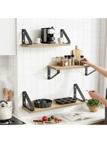 relaxdays 3-tlg. Wandregal Set in Natur/ Schwarz