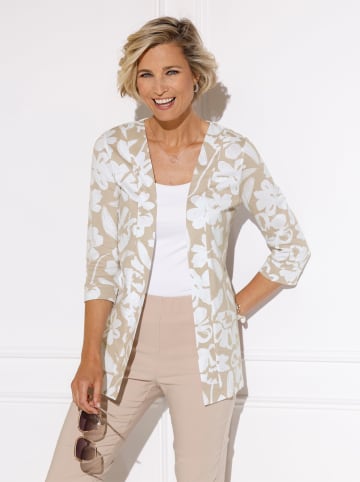 Sieh an! Long-Shirtjacke in beige-weiß-bedruckt