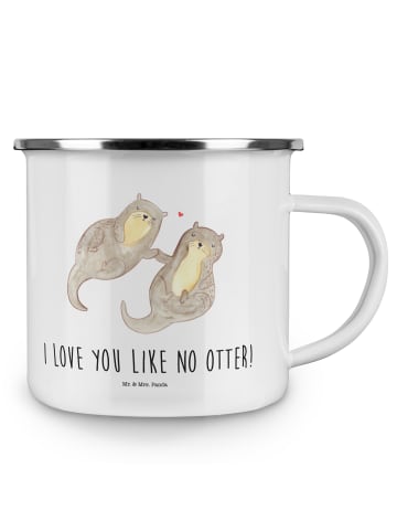 Mr. & Mrs. Panda Emaille Becher Otter Hände halten mit Spruch in Weiß