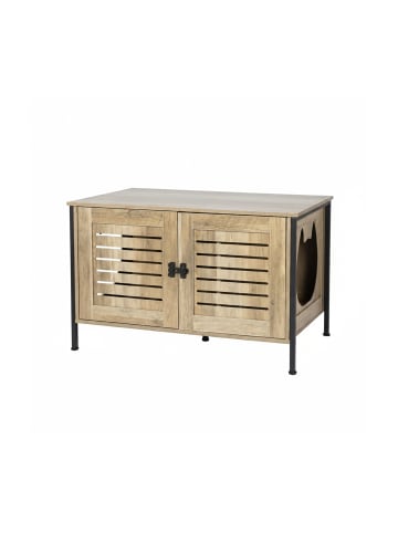 relaxdays Katzenschrank in Hellbraun/ Schwarz - (B)80 x (H)50,5 x (T)45 cm