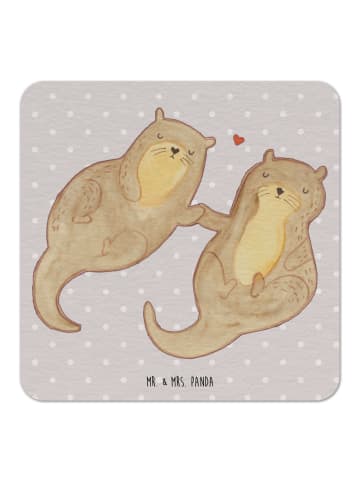 Mr. & Mrs. Panda Tassenuntersetzer Otter Hände halten ohne Spruch in Grau Pastell