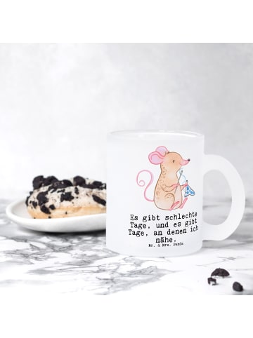 Mr. & Mrs. Panda Teetasse Glas Maus Nähen mit Spruch in Transparent