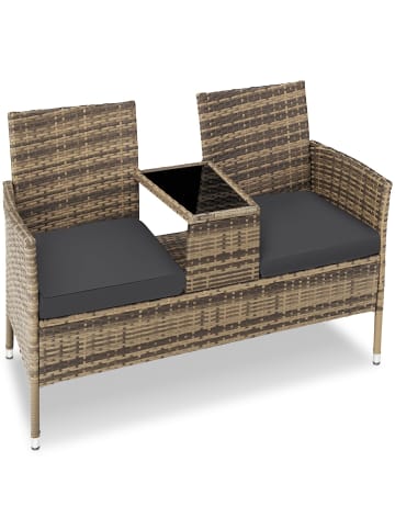 tectake Rattan-Gartensitzbank, 2-Sitzer, 133 x 63 x 84 cm, 6-cm-Polster