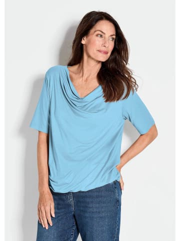 GOLDNER Blusenshirt mit Wasserfallausschnitt in hellblau