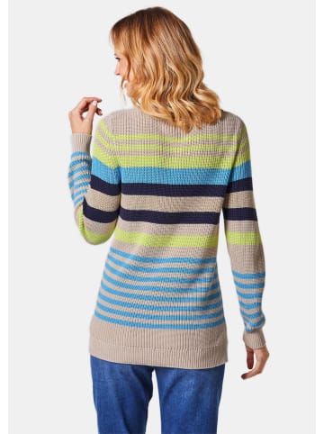 GOLDNER Kurzgröße:  Ringelpullover in kiesel / limettengelb / pazifikblau / geringelt