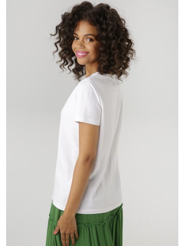 Aniston CASUAL T-Shirt in weiß-grün-moosgrün-neongrün-schwarz-goldfarben