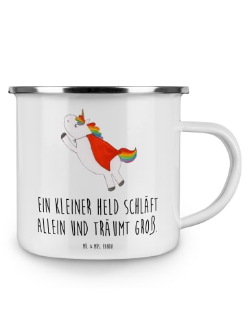 Mr. & Mrs. Panda Emaille Tasse Alleine schlafen lernen mit Spruch in Weiß
