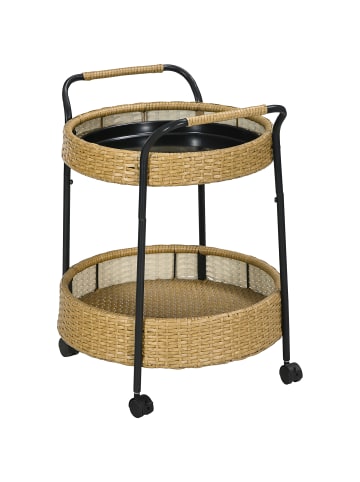 Outsunny Rattan Serving Cart,Ø50 x 66Hcm,Gelb