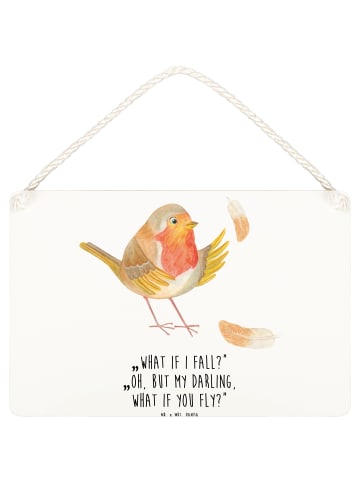 Mr. & Mrs. Panda Schild Rotkehlchen Federn mit Spruch in Weiß