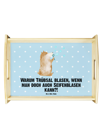 Mr. & Mrs. Panda Dekotablett Bär Seifenblasen mit Spruch in Blau Pastell