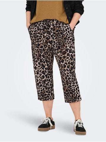 ONLY Carmakoma Legere Capri Hose mit Kordelzug und Leopardenmuster in Braun