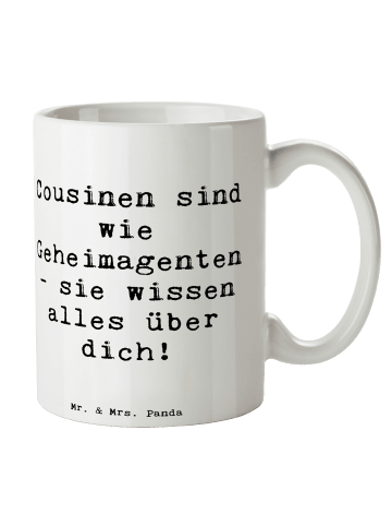 Mr. & Mrs. Panda Tasse Cousinen Geheimagenten mit Spruch in Weiß