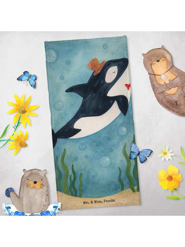 Mr. & Mrs. Panda Badehandtuch Orca Zylinder Design ohne Spruch in OZeichenanblue