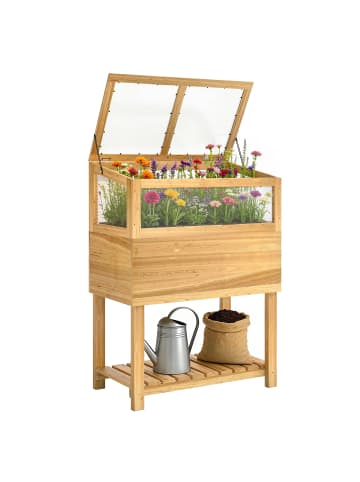 Outsunny Hochbeet mit Frühbeetaufsatz in Naturholz 80L x 45B x 108,5H cm