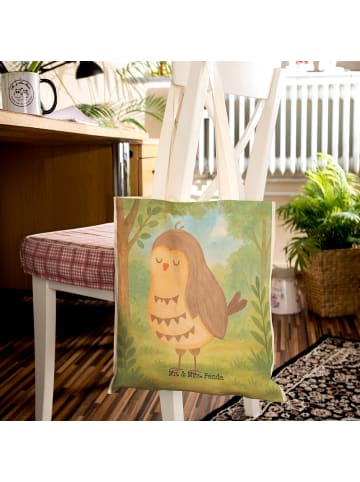 Mr. & Mrs. Panda Schultertasche Eule Zufrieden Design ohne Spruch in Weiß