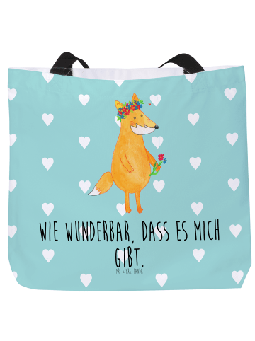 Mr. & Mrs. Panda Tasche Fuchs Blumen mit Spruch in Türkis Pastell
