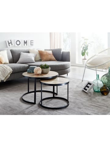 KADIMA DESIGN Design Couchtisch 2er Set Massivholz Satztisch Rund in Mango