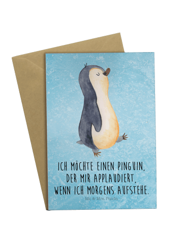 Mr. & Mrs. Panda Grußkarte Pinguin marschieren mit Spruch in Eisblau