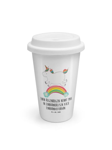 Mr. & Mrs. Panda Kaffeebecher Einhorn Regenbogen mit Spruch in Weiß