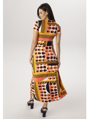 Aniston SELECTED Maxikleid in ockergelb-orange-wollweiß-marine-rosa