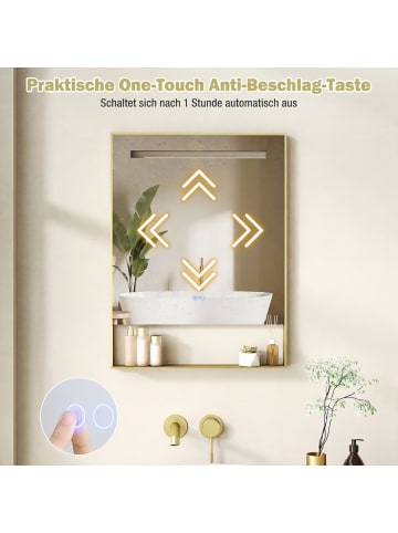 COSTWAY Badspiegel mit Beleuchtung 80x60 cm in Gold