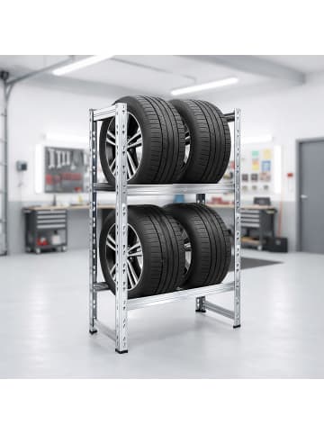 relaxdays Reifenregal in Silber - (B)60 x (H)100 x (T)35 cm