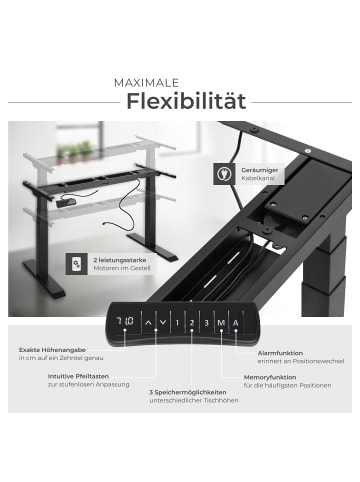 tectake Schreibtischgestell, Belastbarkeit 125 kg, 110-190 x 68 x 58-123 cm