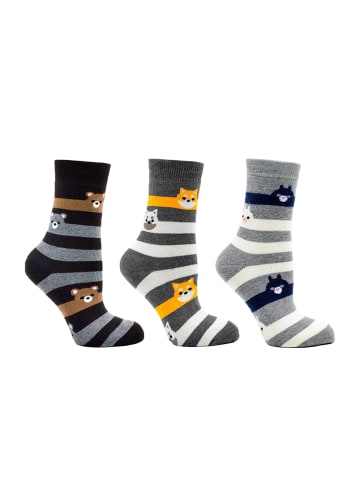 Yuhu Thermo Socken Damen 3er Pack mit Tiermotiv aus Baumwolle für Winter in Grau