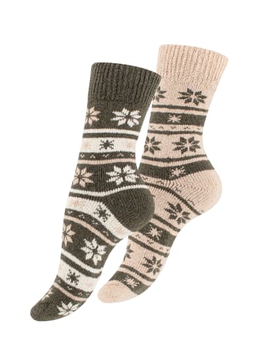 Cotton Prime® 2 Paar Thermosocken Unisex Wintersocken mit Wolle in grün-beige